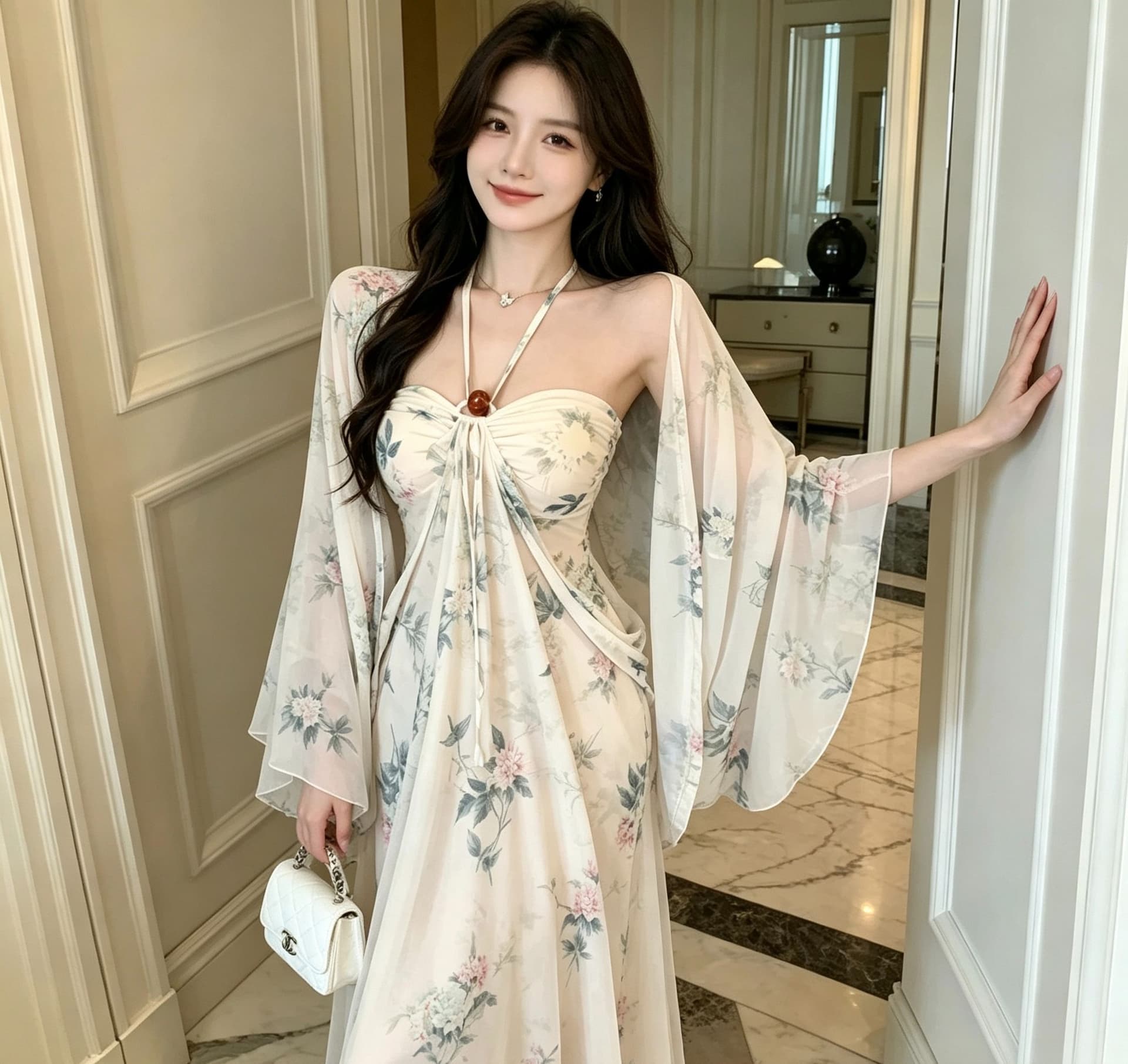 프랑스식 휴가 바람 행침 목 포장 가슴 슬립 드레스 숄 감기 센스 순수한 욕망 로얄 자매 바람 Chic 아름다운 롱 스커트 상세 이미지 6