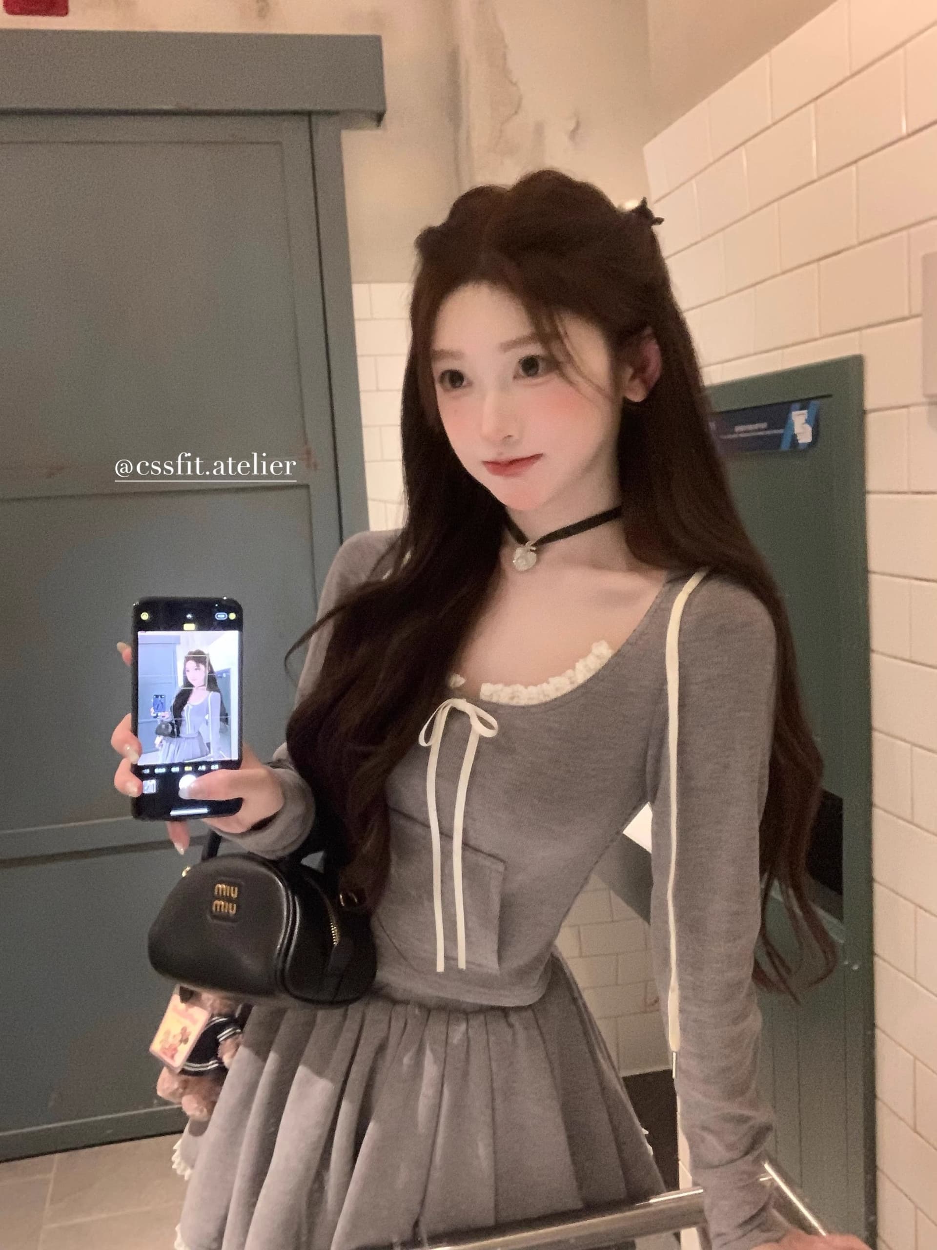 레이스 조각 회색 쇼트 스타일 티셔츠 후드 티 스웨터 핫걸 세트 여성 가을 한 마디 반신 스커트 캐주얼 투피스 세트 상세 이미지 4