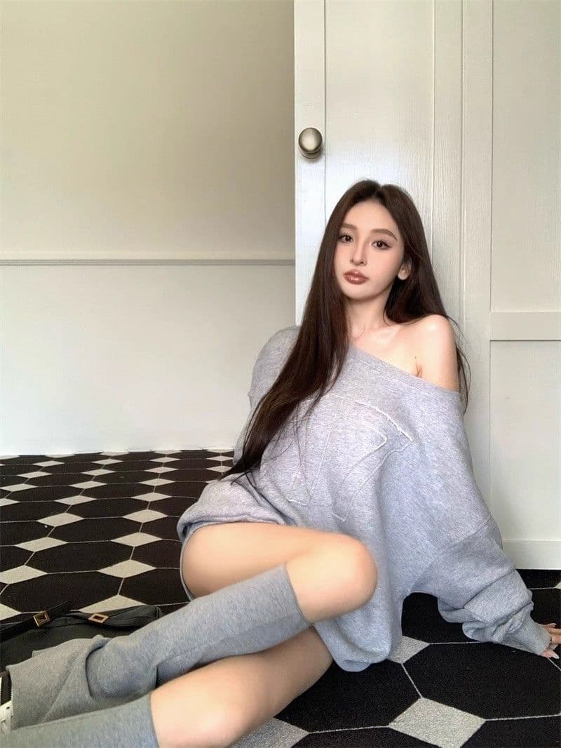 회색 캐주얼 세트 여성 가을 2025 새로운 패치 알파벳 루즈핏 긴팔 후드티 하이웨이스트 넓은 다리가 짧다. 바지 상세 이미지 13