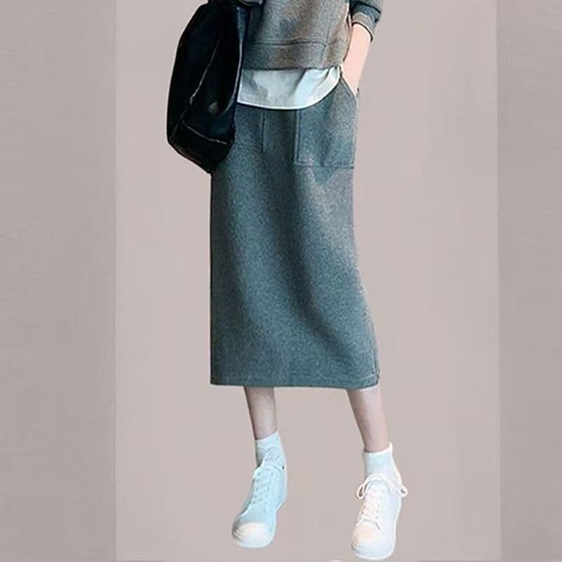 빅 사이즈 캐주얼 스포츠 슈트 여성 가을 새로운 후드 티 스웨터 반신 스커트 투피스 세트 이미지 4