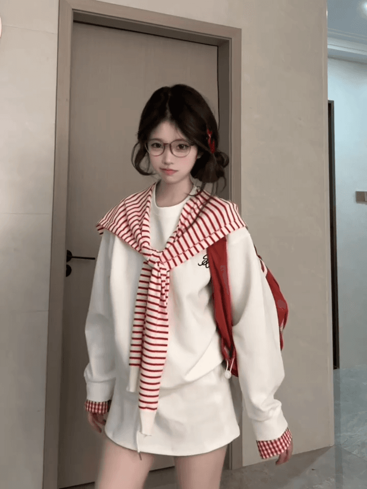 순수한 Mianhua 면 스트라이프 숄 후드티 짧은 바지 두 조각 여성 세트 디자인 센스 착용 가져 가라. 에이즈 환자 세트 상세 이미지 4