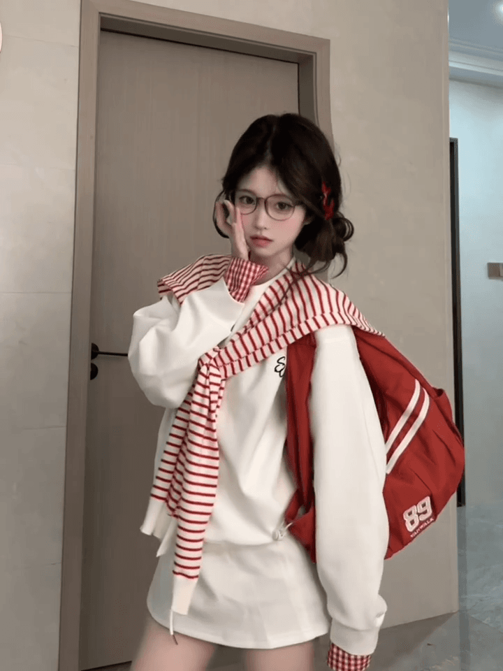 순수한 Mianhua 면 스트라이프 숄 후드티 짧은 바지 두 조각 여성 세트 디자인 센스 착용 가져 가라. 에이즈 환자 세트 상세 이미지 6