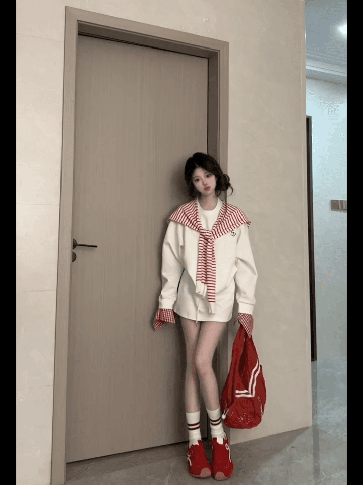 순수한 Mianhua 면 스트라이프 숄 후드티 짧은 바지 두 조각 여성 세트 디자인 센스 착용 가져 가라. 에이즈 환자 세트 상세 이미지 7