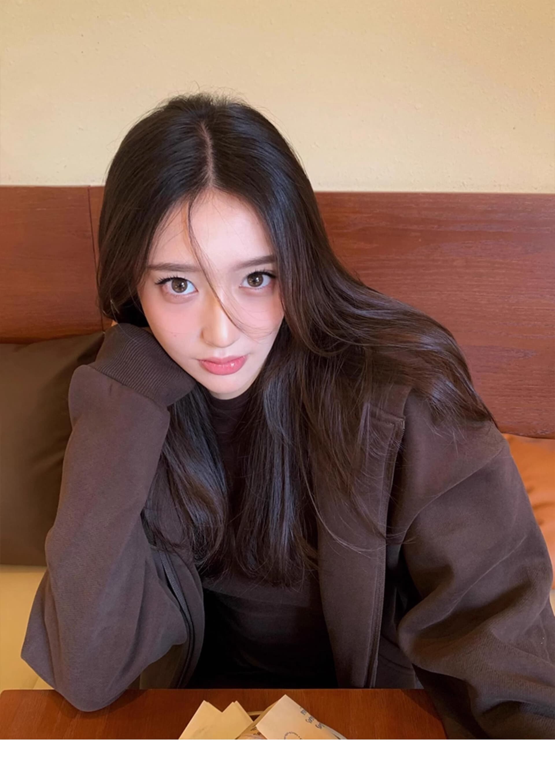 순수한 Mianhua 면 세트 후드티 여성 커피 색상 지퍼 후드 2026 재킷 와이드 레그 팬츠 투피스 세트 상세 이미지 5