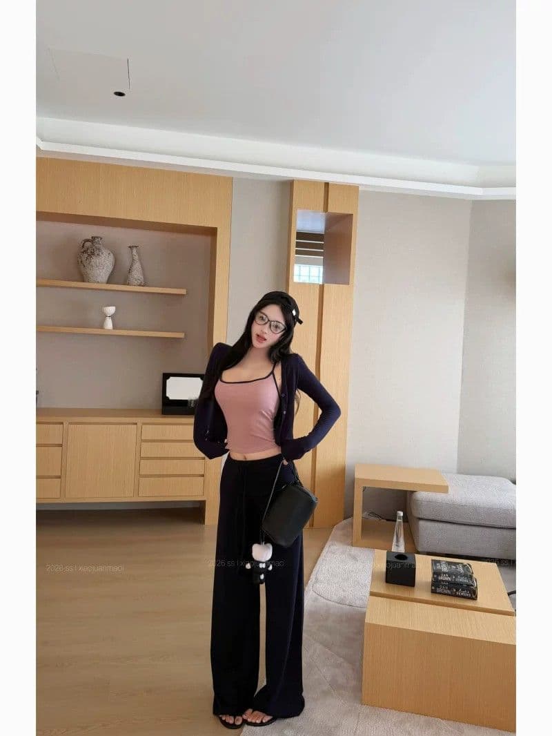 모달 와 사고 방식 해군 긴팔 오픈 가디건 인사이드 가져 가라. 캐미솔 가을 착용 가져 가라. 세트 투피스 세트 상세 이미지 6
