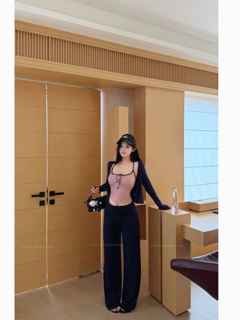 모달 와 사고 방식 해군 긴팔 오픈 가디건 인사이드 가져 가라. 캐미솔 가을 착용 가져 가라. 세트 투피스 세트 상세 이미지 8