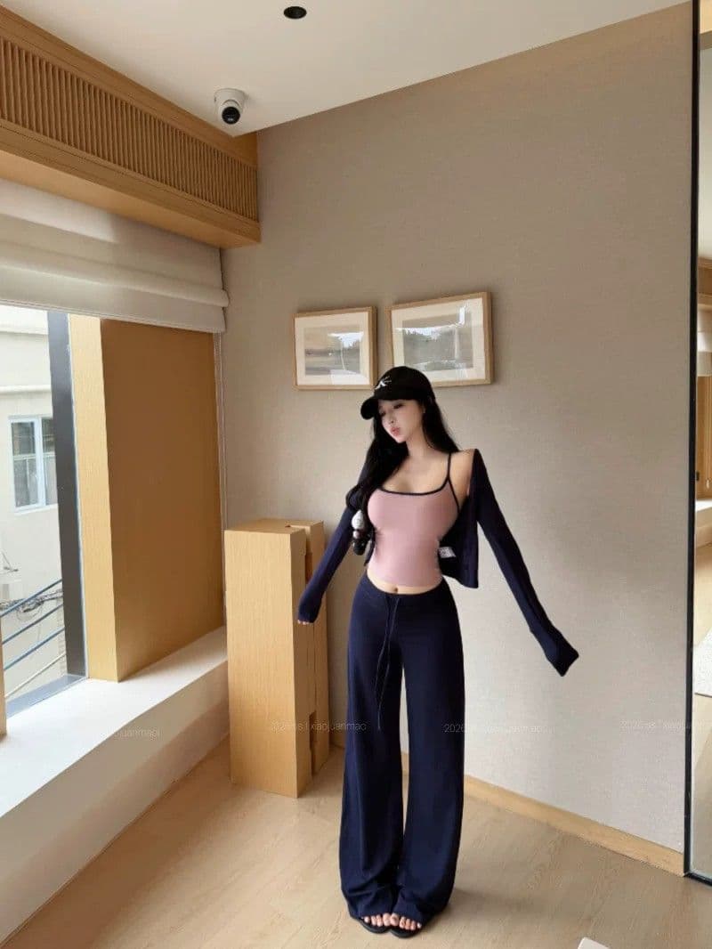 모달 와 사고 방식 해군 긴팔 오픈 가디건 인사이드 가져 가라. 캐미솔 가을 착용 가져 가라. 세트 투피스 세트 상세 이미지 10