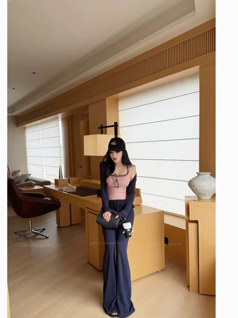 모달 와 사고 방식 해군 긴팔 오픈 가디건 인사이드 가져 가라. 캐미솔 가을 착용 가져 가라. 세트 투피스 세트 상세 이미지 13
