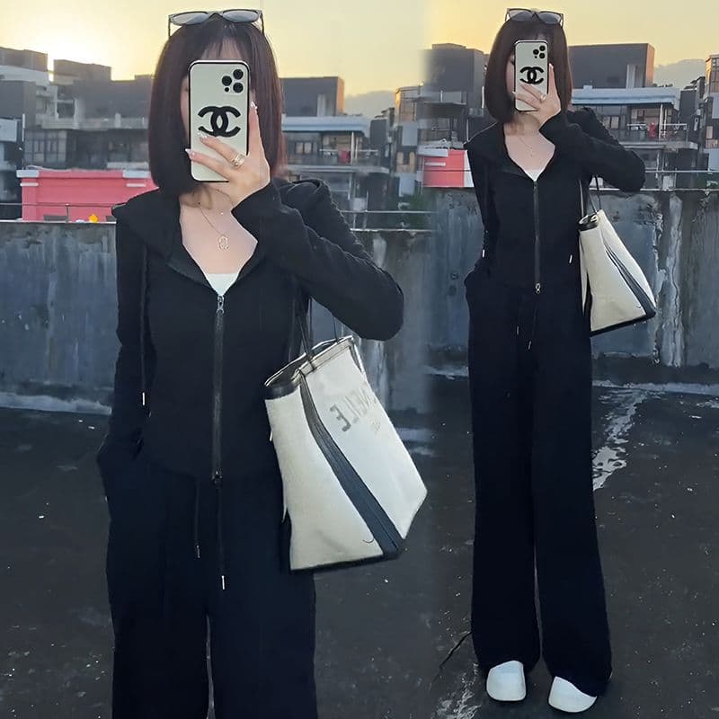 캐주얼 스포츠 슈트 가을 후드 티 스웨터 차 부서 착용 가져 가라. 전체 집합 Chic 긴 바지 세트 이미지 2