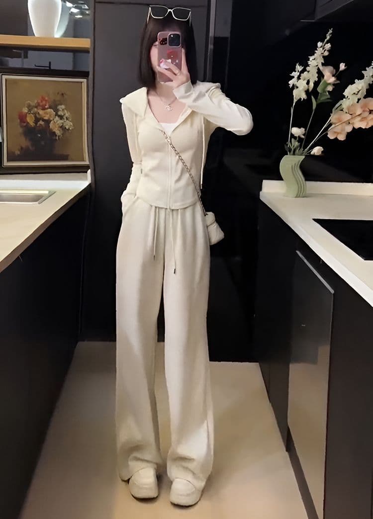 캐주얼 스포츠 슈트 가을 후드 티 스웨터 차 부서 착용 가져 가라. 전체 집합 Chic 긴 바지 세트 상세 이미지 4