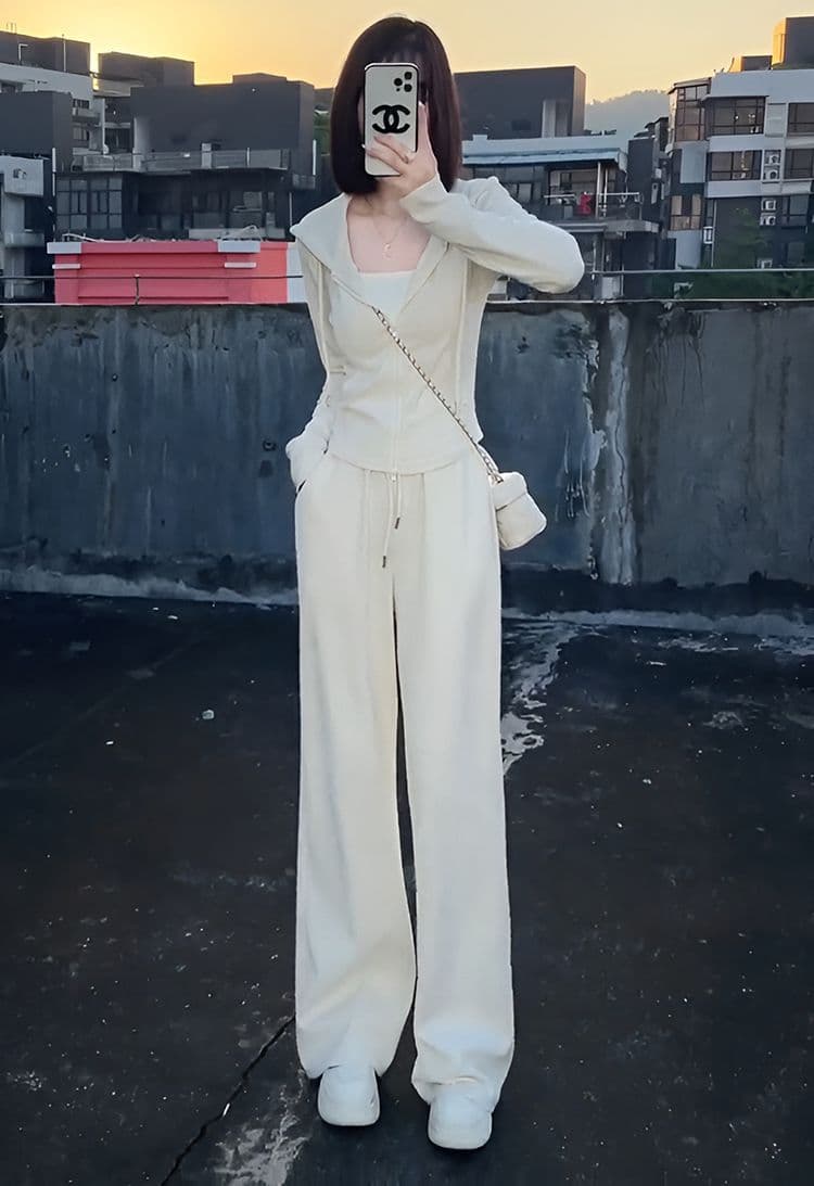 캐주얼 스포츠 슈트 가을 후드 티 스웨터 차 부서 착용 가져 가라. 전체 집합 Chic 긴 바지 세트 상세 이미지 7