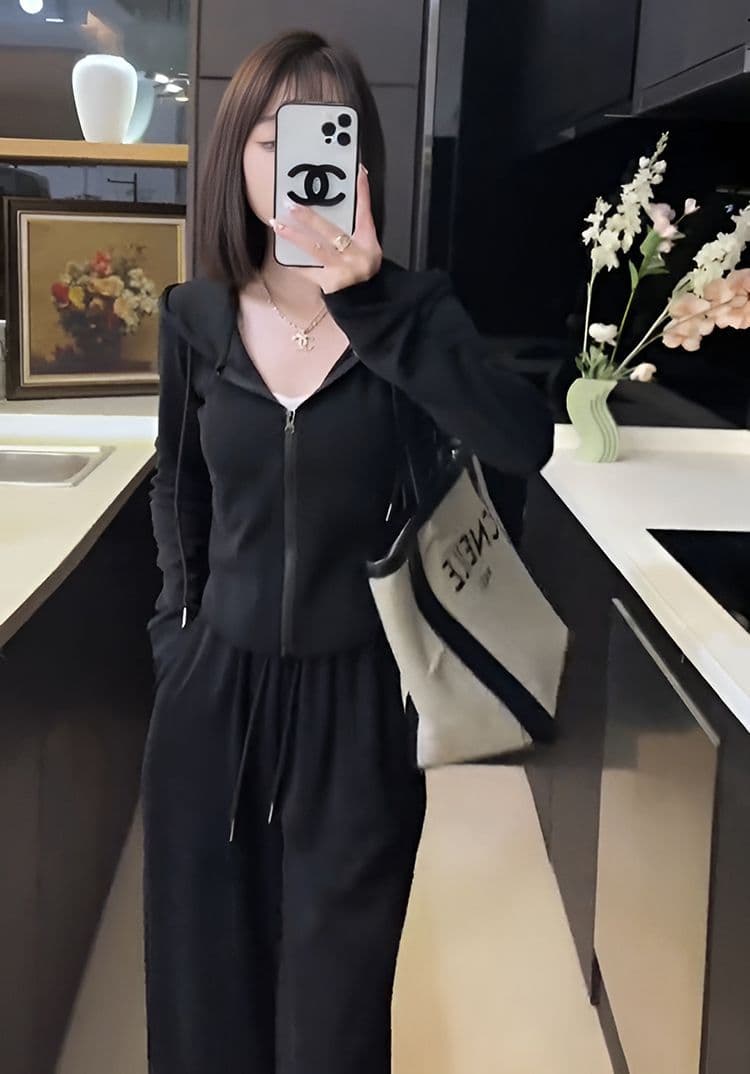캐주얼 스포츠 슈트 가을 후드 티 스웨터 차 부서 착용 가져 가라. 전체 집합 Chic 긴 바지 세트 상세 이미지 8