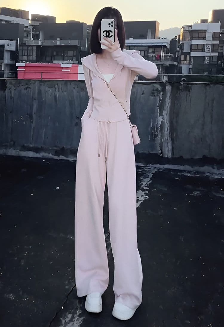 캐주얼 스포츠 슈트 가을 후드 티 스웨터 차 부서 착용 가져 가라. 전체 집합 Chic 긴 바지 세트 상세 이미지 12