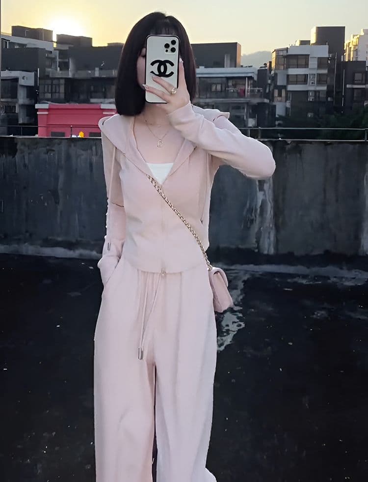 캐주얼 스포츠 슈트 가을 후드 티 스웨터 차 부서 착용 가져 가라. 전체 집합 Chic 긴 바지 세트 상세 이미지 13