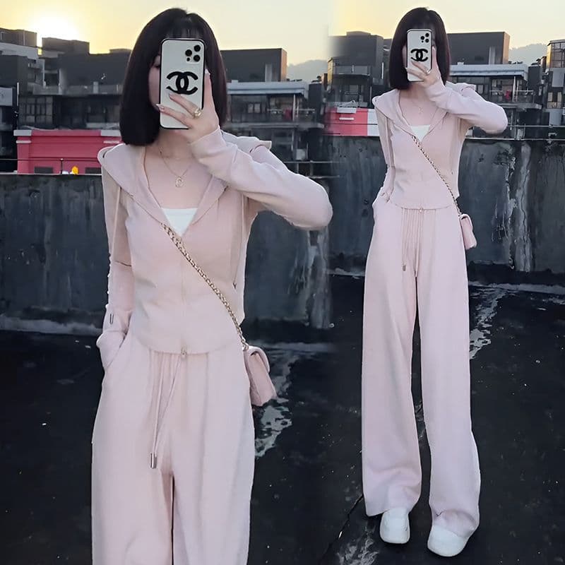 캐주얼 스포츠 슈트 가을 후드 티 스웨터 차 부서 착용 가져 가라. 전체 집합 Chic 긴 바지 세트 상세 이미지 14