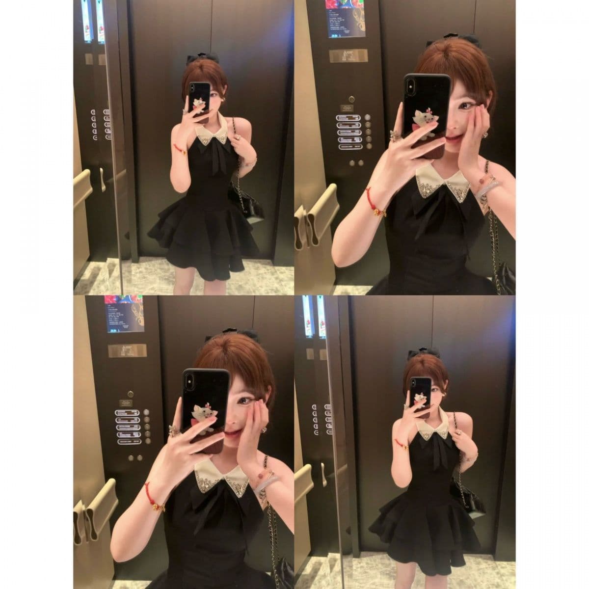프랑스식 품격 나비 매듭 몸매 가꾸기 행침 목 민소매 여성 드레스 여름 패션 천 금빛 바람 퍼프 미니 스커트 ins 이미지 5