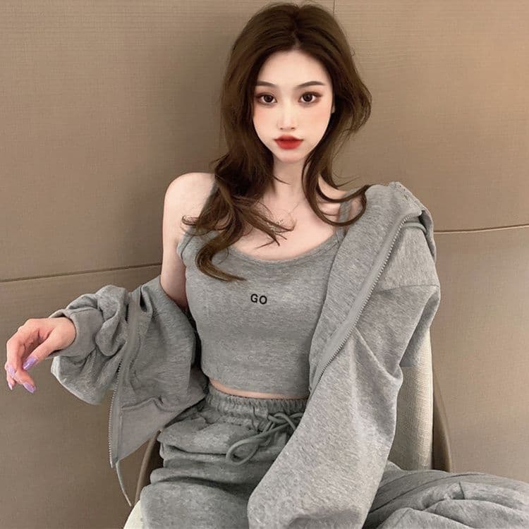 연령 감소 슬림해 보이는 스포츠 슈트 여성 봄 가을 학생 루즈핏 한국 스타일 패션 후드티 캐주얼 3종 세트 러닝 서비스 상세 이미지 3