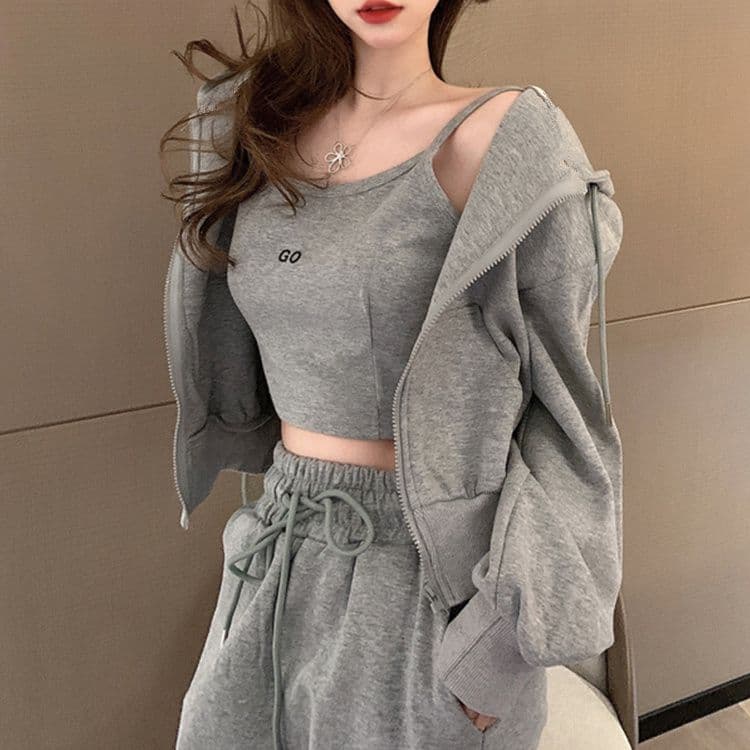 연령 감소 슬림해 보이는 스포츠 슈트 여성 봄 가을 학생 루즈핏 한국 스타일 패션 후드티 캐주얼 3종 세트 러닝 서비스 상세 이미지 6