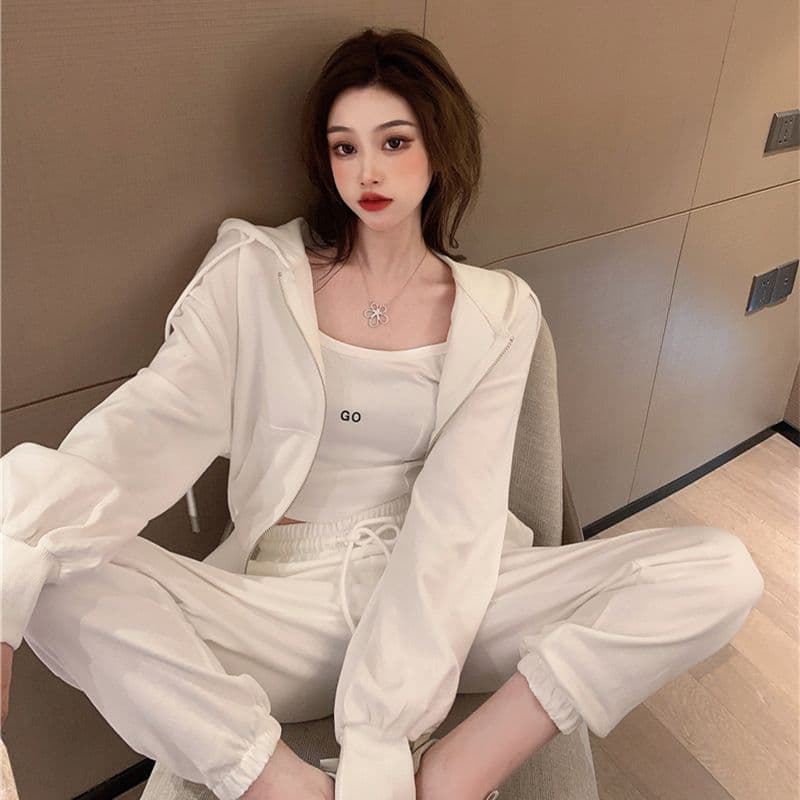 연령 감소 슬림해 보이는 스포츠 슈트 여성 봄 가을 학생 루즈핏 한국 스타일 패션 후드티 캐주얼 3종 세트 러닝 서비스 상세 이미지 14