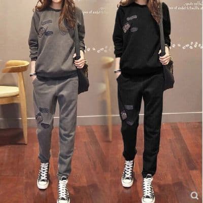 캐주얼 긴 바지 봄 가을 2026 단색 후드 달콤한 차가운 바람 오픈 가디건 긴팔 후드티 투피스 세트 상세 이미지 1