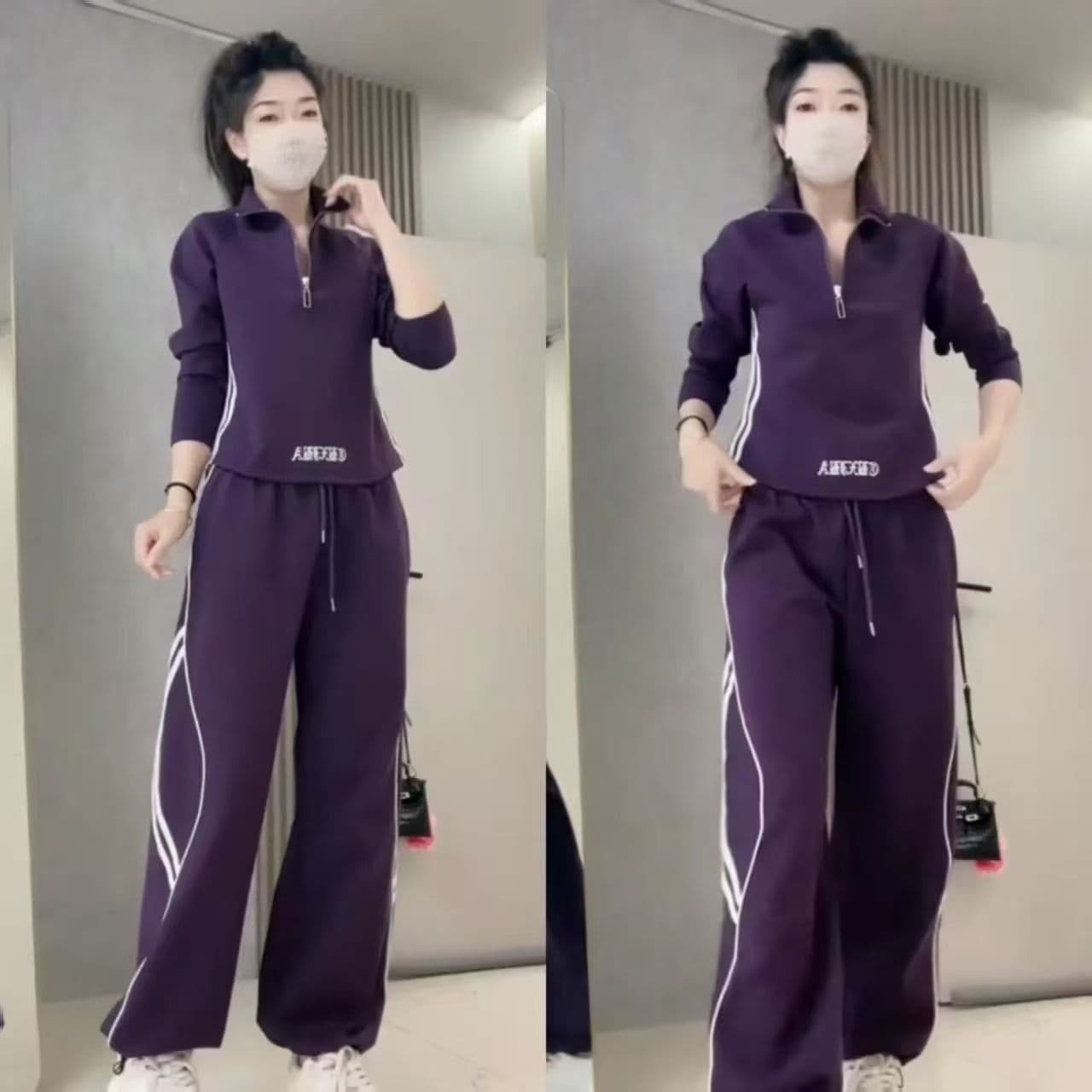 캐주얼 세트 2026 가을 새로운 패션 스탠드 칼라 지퍼 외국 가스 맨위 연령 감소 슬림해 보이는 와이드 레그 팬츠 투피스 세트 이미지 2