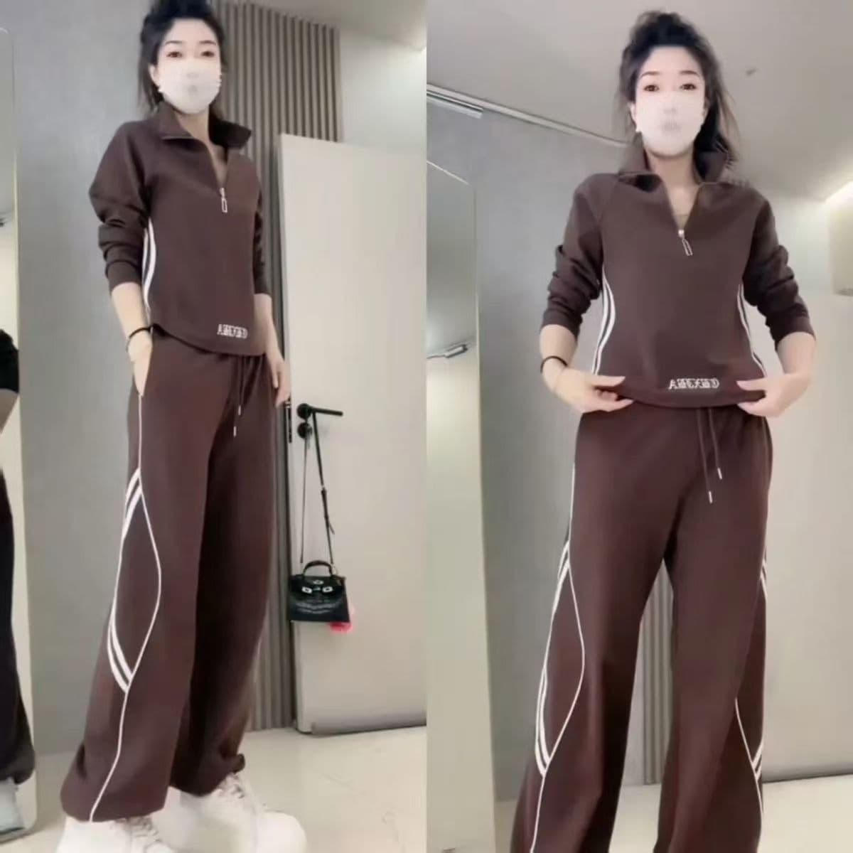 캐주얼 세트 2026 가을 새로운 패션 스탠드 칼라 지퍼 외국 가스 맨위 연령 감소 슬림해 보이는 와이드 레그 팬츠 투피스 세트 상세 이미지 2