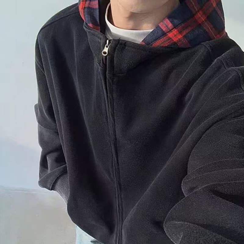 순수한 Mianhua 면 얇은 스타일 워싱 마 오래된 루즈핏 재킷 레트로 오픈 가디건 아메리칸 페이크 레이어드 후드 티 스웨터 남녀 이미지 5