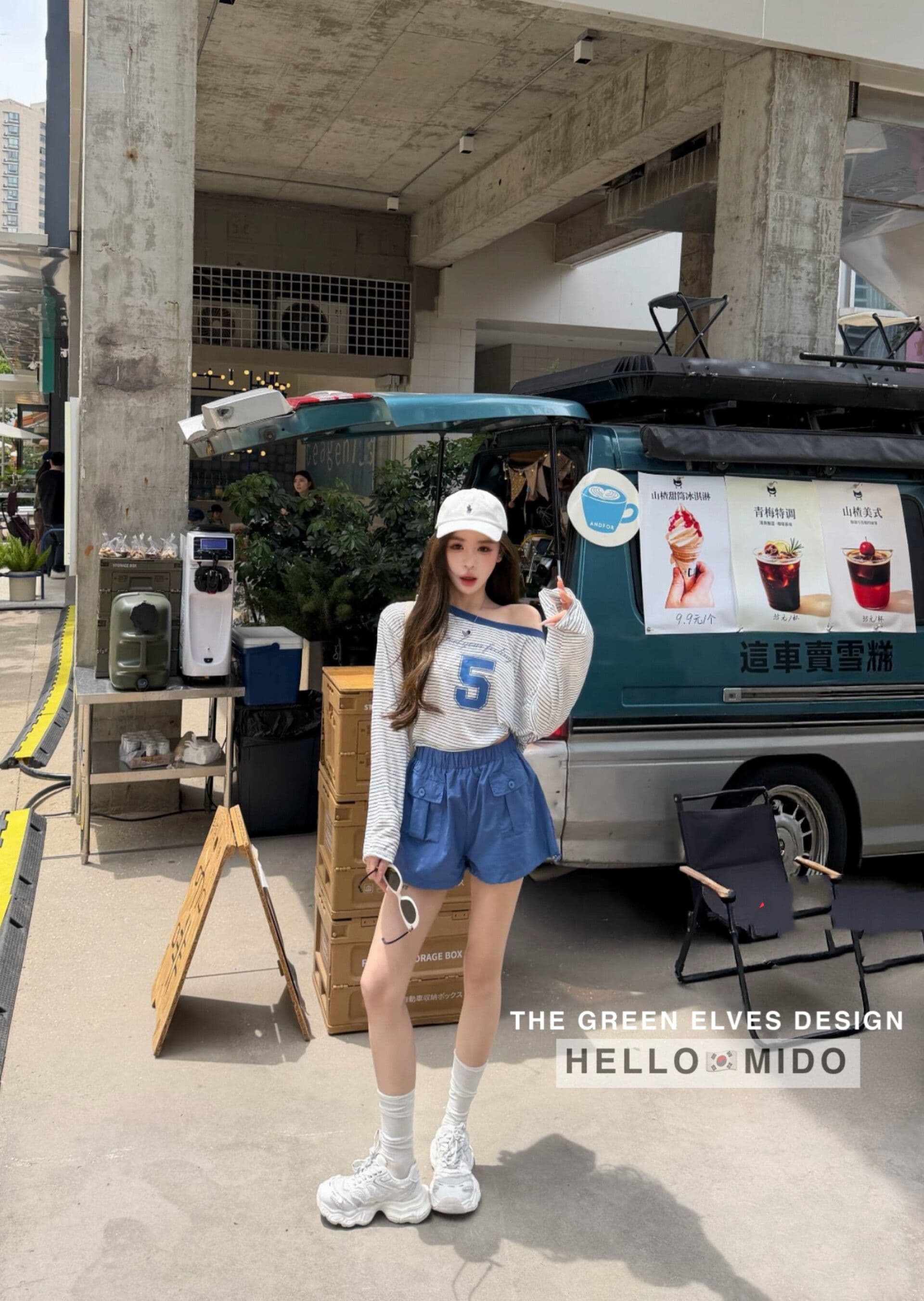 2026 여름 새로운 한국 스타일 패션 프린트 숫자 보트넥 스트라이프 티셔츠 허리밴드 캐주얼 반바지 세트 상세 이미지 9