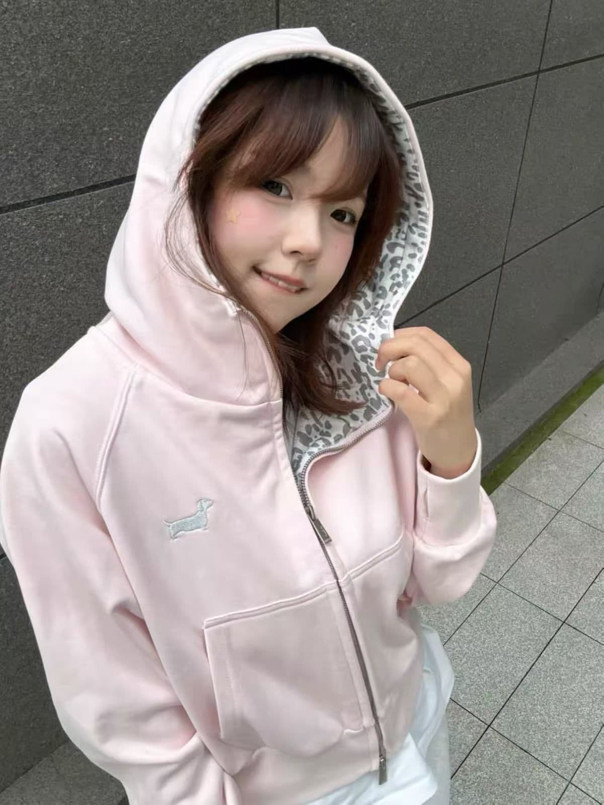 얇은 스타일 백금 지퍼 순수한 Mianhua 면 복합 후드티 여성 이미지 4