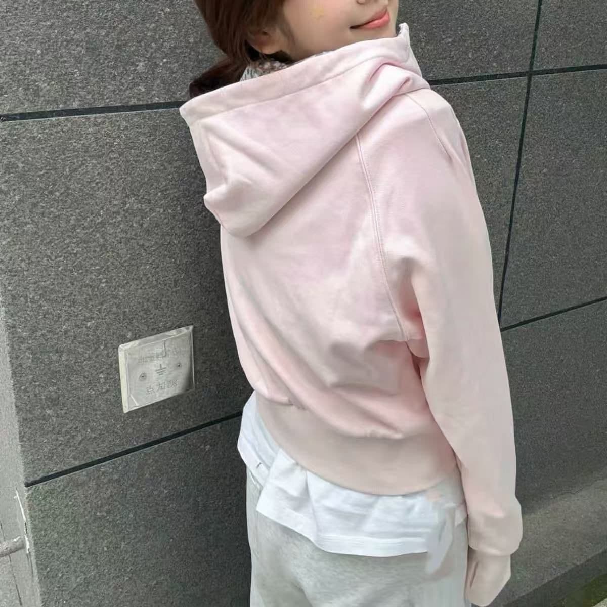 얇은 스타일 백금 지퍼 순수한 Mianhua 면 복합 후드티 여성 이미지 5
