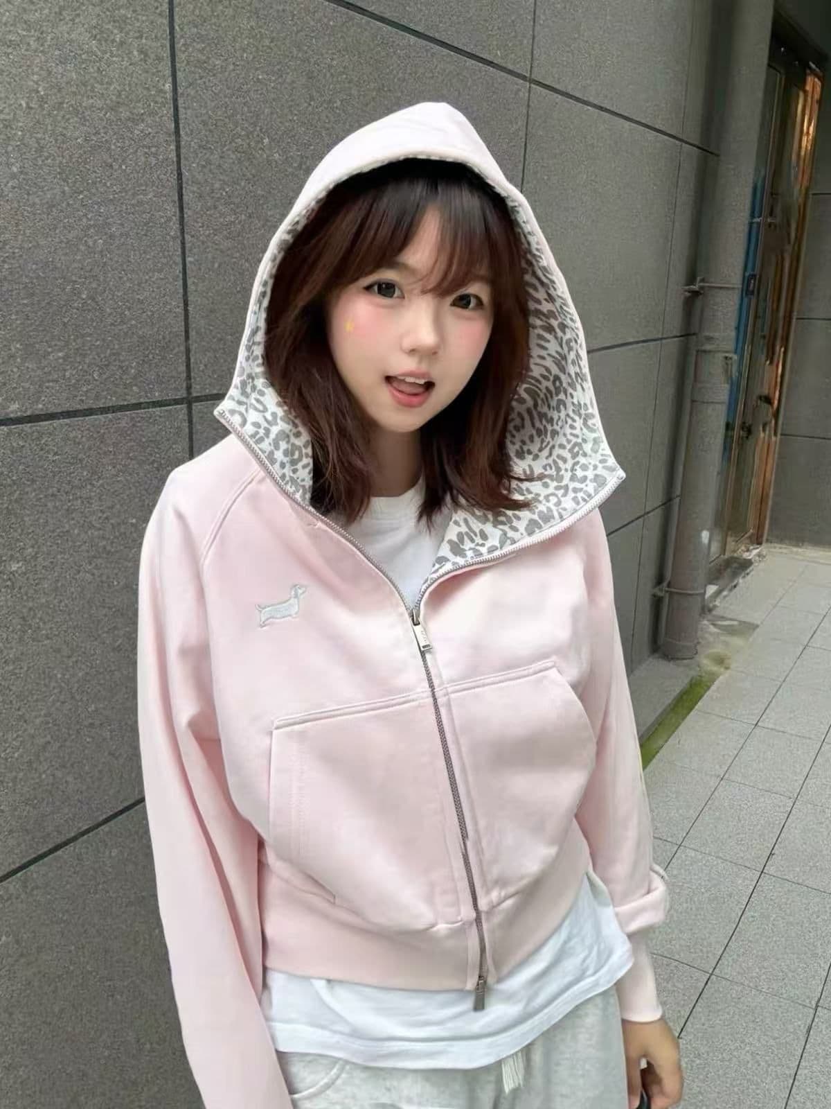 얇은 스타일 백금 지퍼 순수한 Mianhua 면 복합 후드티 여성 상세 이미지 3