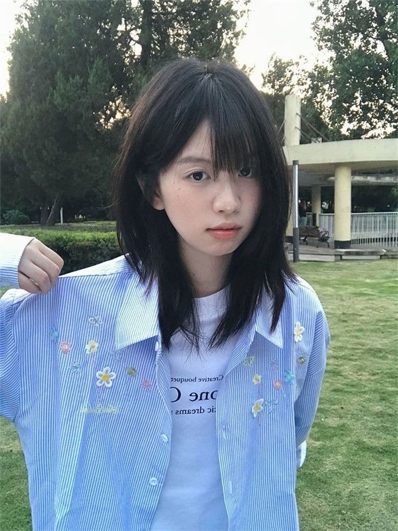 꽃 부형제 자수 컬러 짜임 천 포함 면 60 스트라이프 긴팔 셔츠 이미지 3