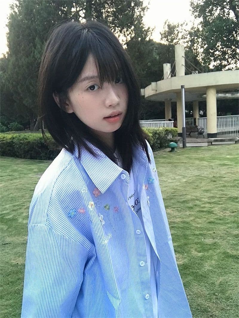 꽃 부형제 자수 컬러 짜임 천 포함 면 60 스트라이프 긴팔 셔츠 이미지 2