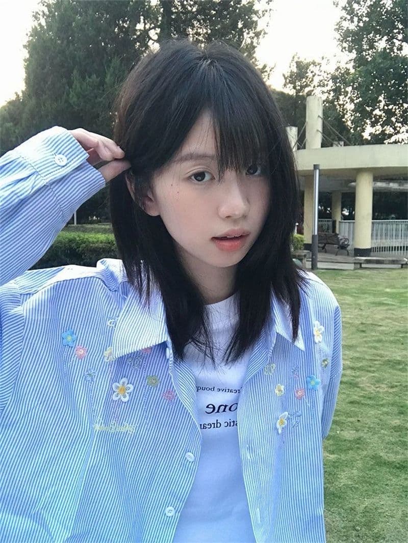 꽃 부형제 자수 컬러 짜임 천 포함 면 60 스트라이프 긴팔 셔츠 이미지 4