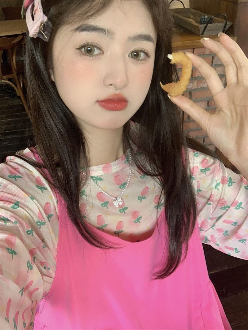 도파민 착용 가져 가라. 여름 2026 새로운 꽃무늬 긴팔 자외선 차단 맨위 슬립 여성 드레스 패션 투피스 세트 상세 이미지 19