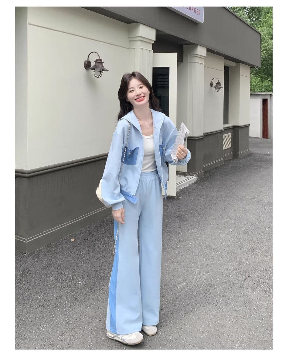 학원 스타일 캐주얼 스포츠 슈트 여성 가을 2026 새로운 한국 스타일 오픈 가디건 후드티 웨이 바지 세트 상세 이미지 6