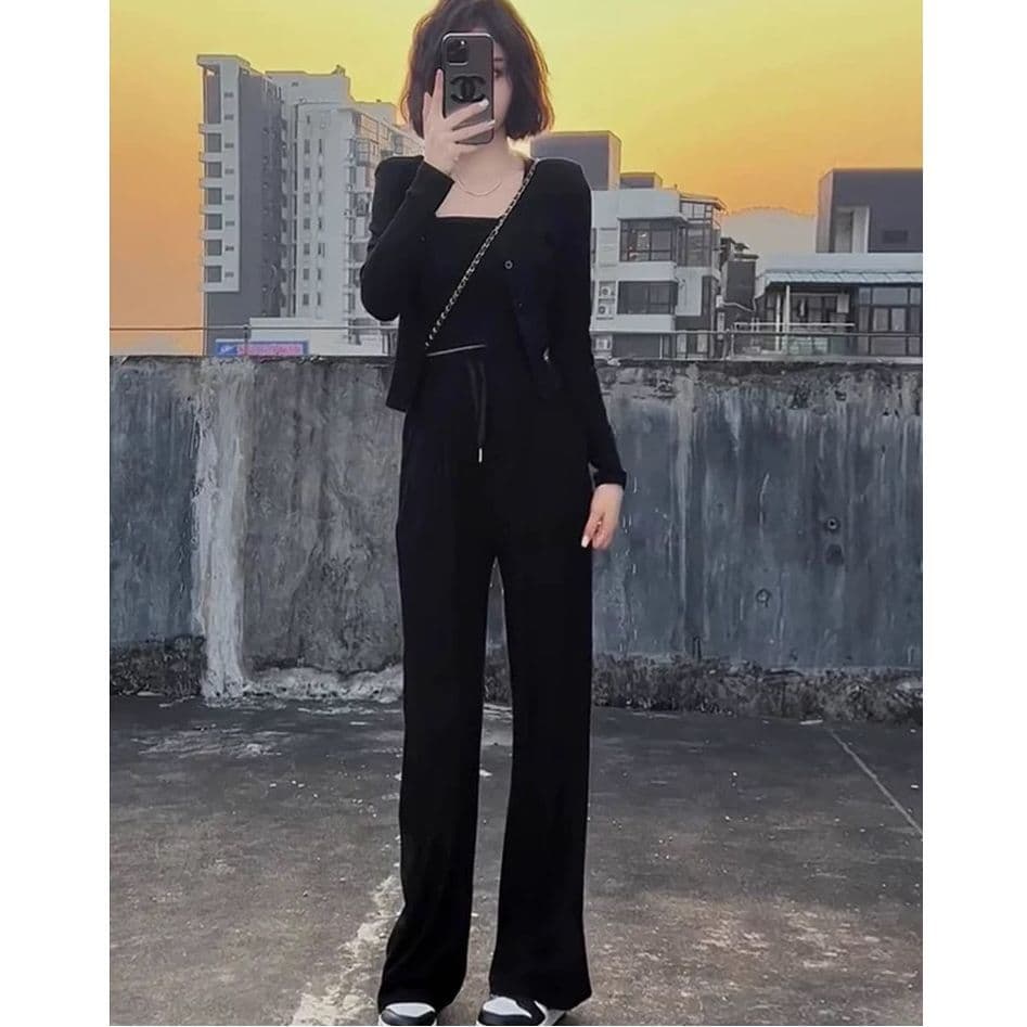 캐주얼 스포츠 슈트 가을 새로운 인기 항구 바람 고급 센스 튀김 거리 한국 스타일 와이드 레그 팬츠 3종 세트 이미지 3