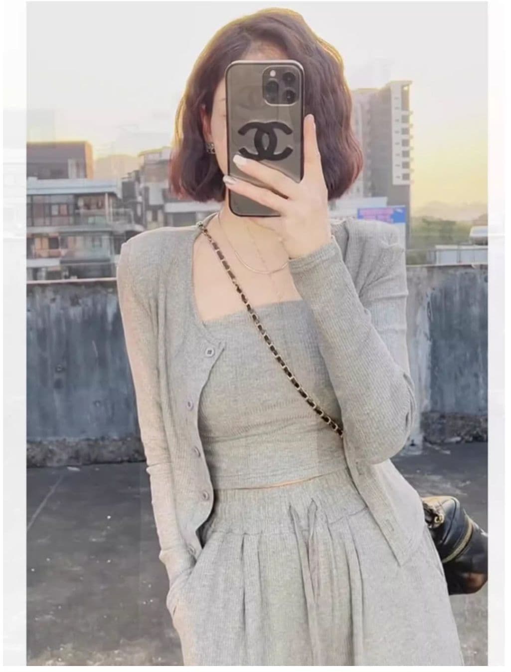 캐주얼 스포츠 슈트 가을 새로운 인기 항구 바람 고급 센스 튀김 거리 한국 스타일 와이드 레그 팬츠 3종 세트 상세 이미지 5