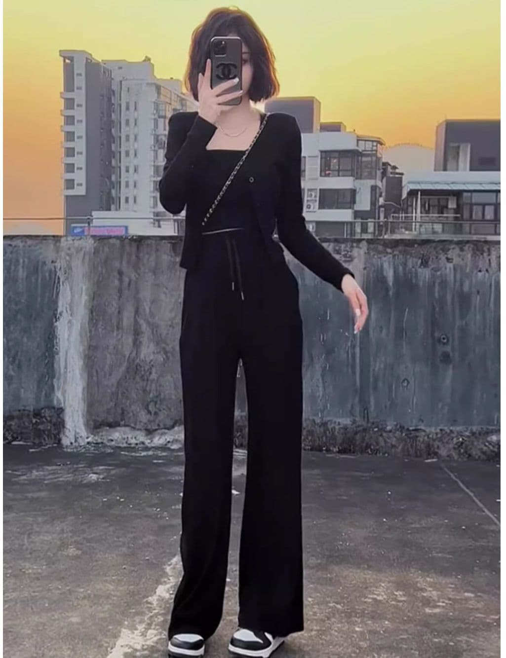 캐주얼 스포츠 슈트 가을 새로운 인기 항구 바람 고급 센스 튀김 거리 한국 스타일 와이드 레그 팬츠 3종 세트 상세 이미지 7