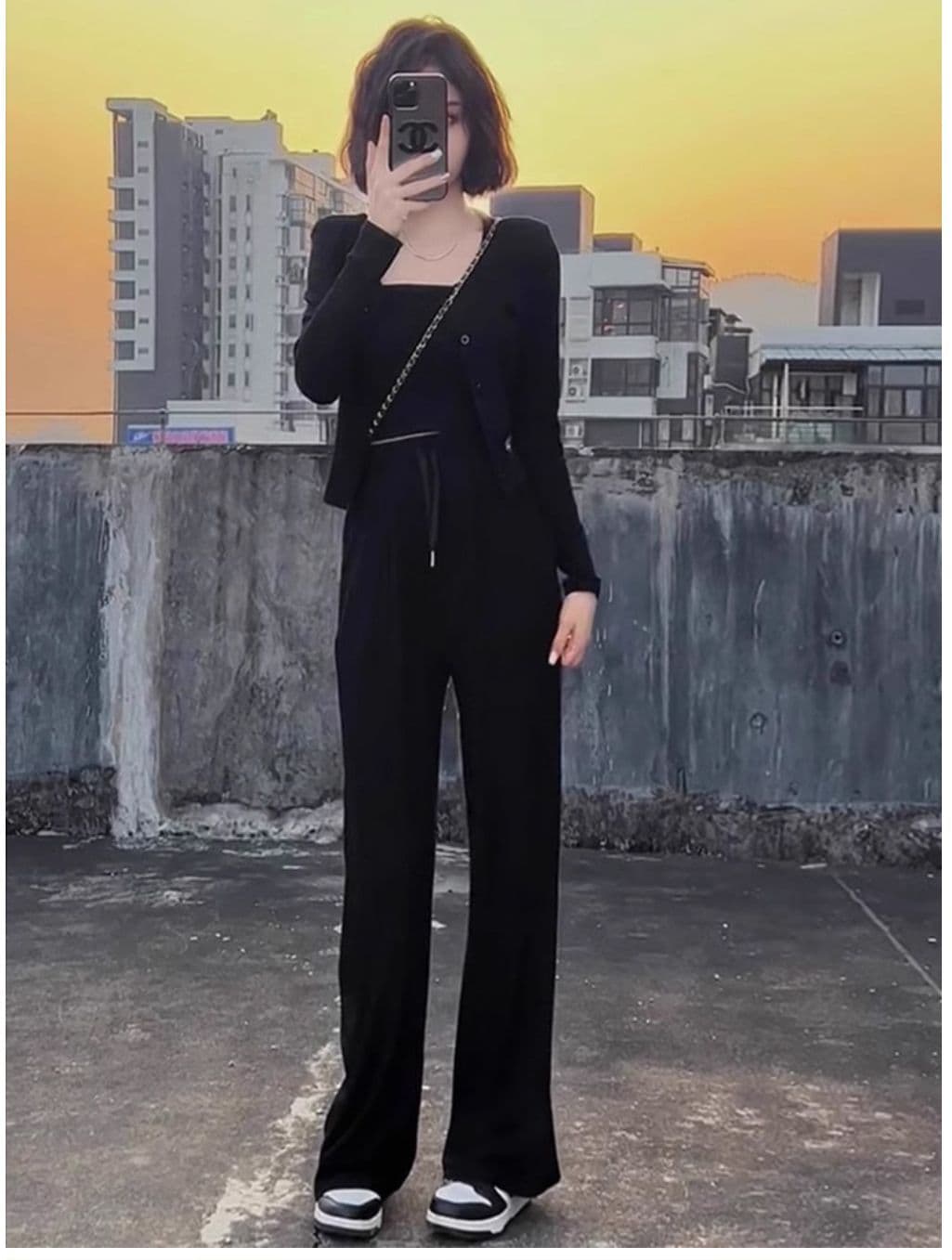 캐주얼 스포츠 슈트 가을 새로운 인기 항구 바람 고급 센스 튀김 거리 한국 스타일 와이드 레그 팬츠 3종 세트 상세 이미지 8