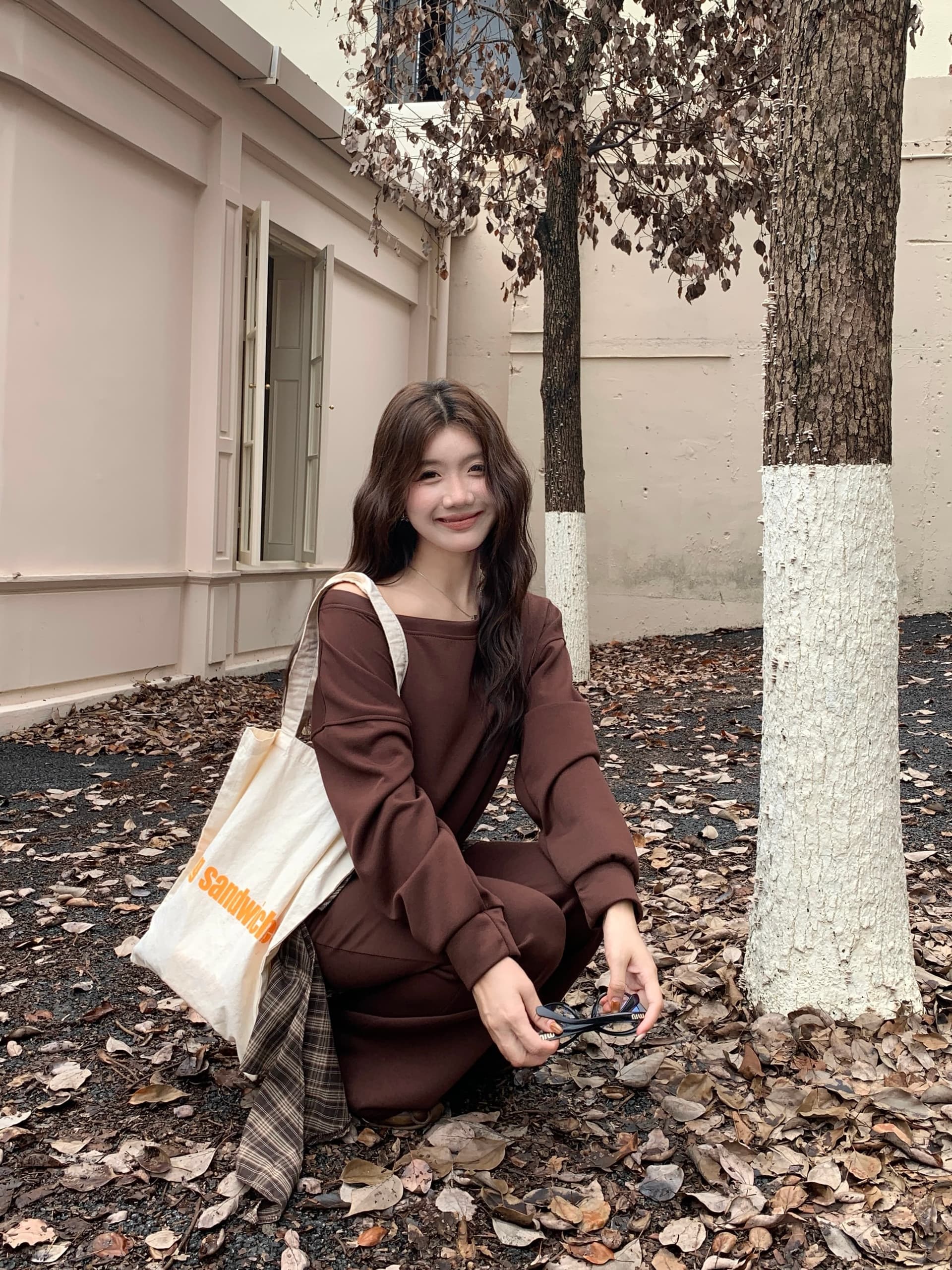 실사 빅 사이즈 고급 센스 비스듬한 어깨 후드티 여성 레트로 슬림해 보이는 하이웨이스트 부츠컷 바지 세트 상세 이미지 20