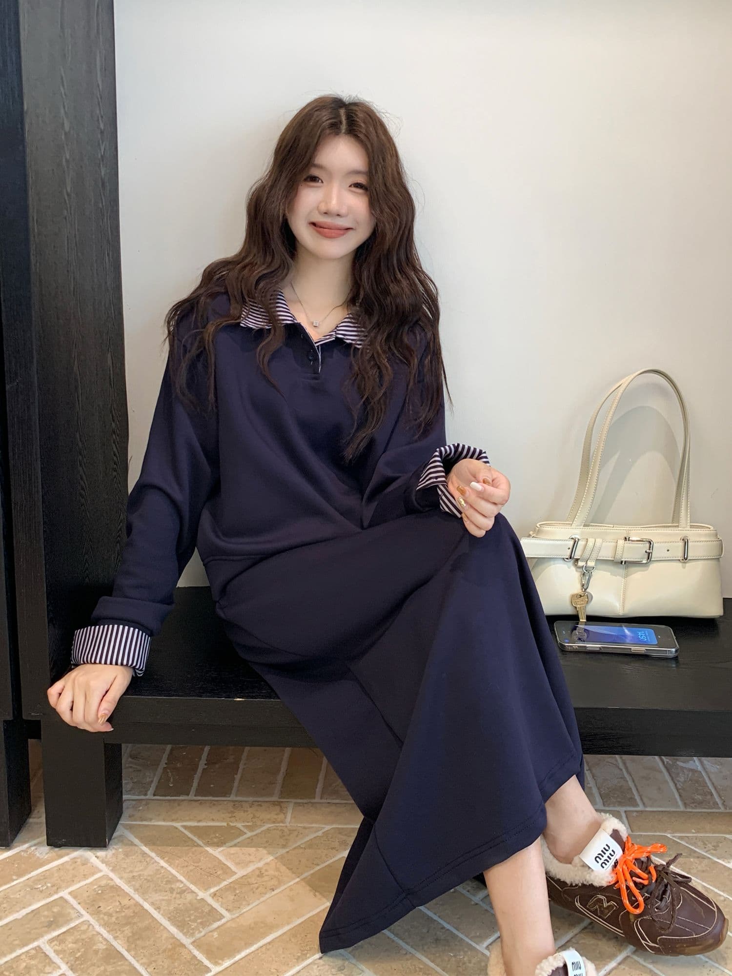 한 부서 학원 스타일 연령 감소 세트 여성 빅 사이즈 체크무늬 패치워크 후드티 반신 스커트 투피스 세트 이미지 4
