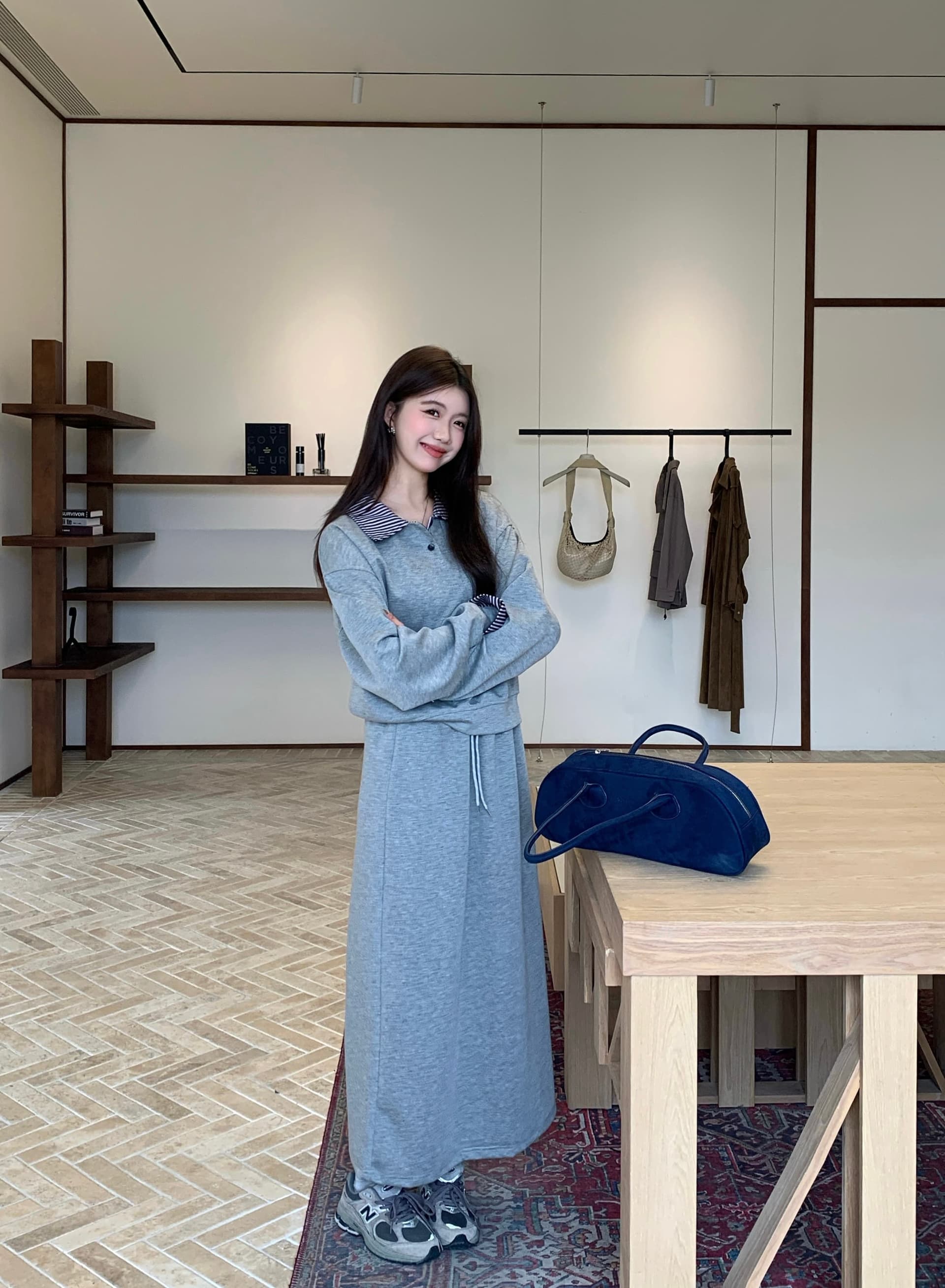 한 부서 학원 스타일 연령 감소 세트 여성 빅 사이즈 체크무늬 패치워크 후드티 반신 스커트 투피스 세트 상세 이미지 10
