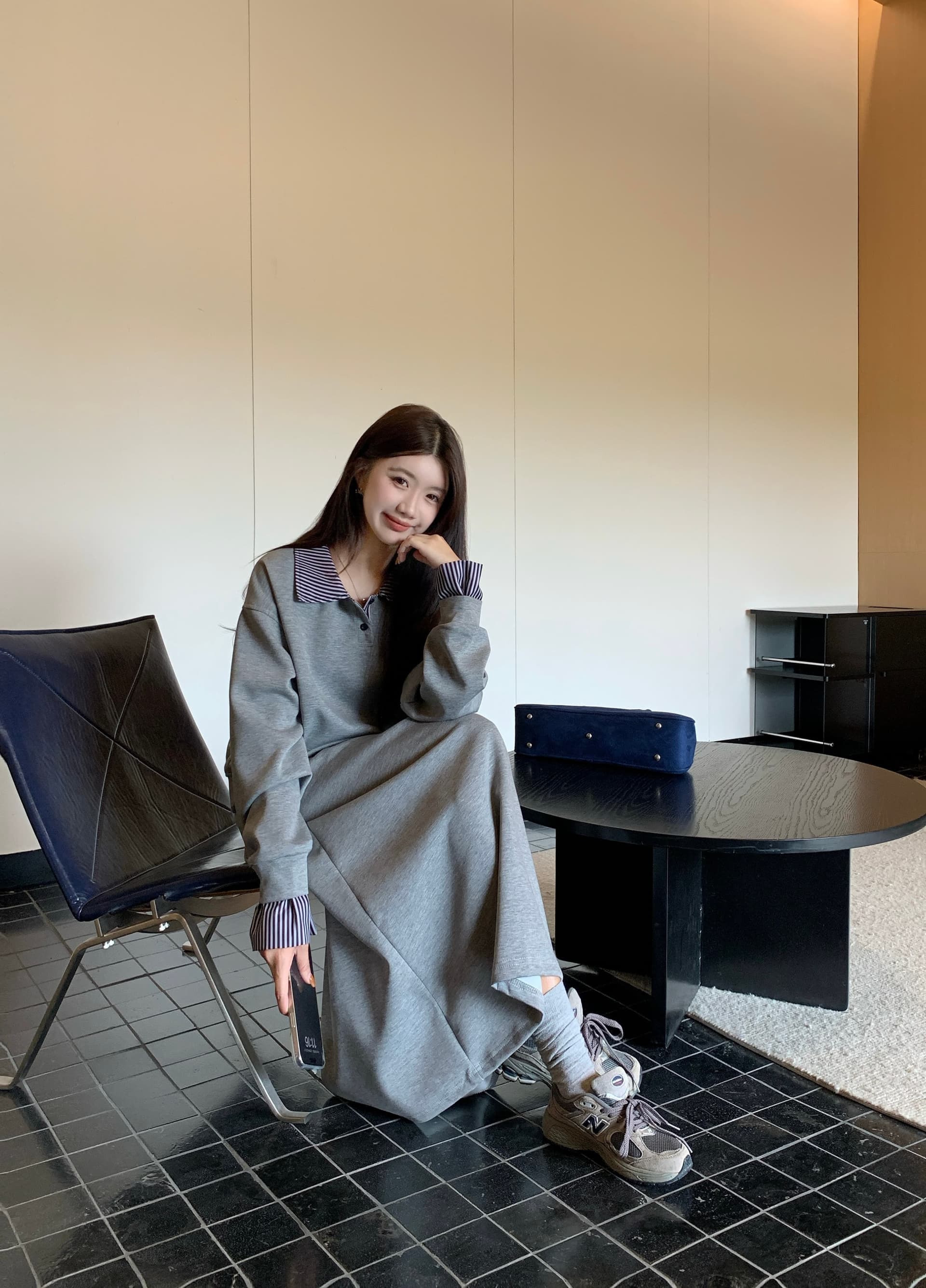 한 부서 학원 스타일 연령 감소 세트 여성 빅 사이즈 체크무늬 패치워크 후드티 반신 스커트 투피스 세트 상세 이미지 12