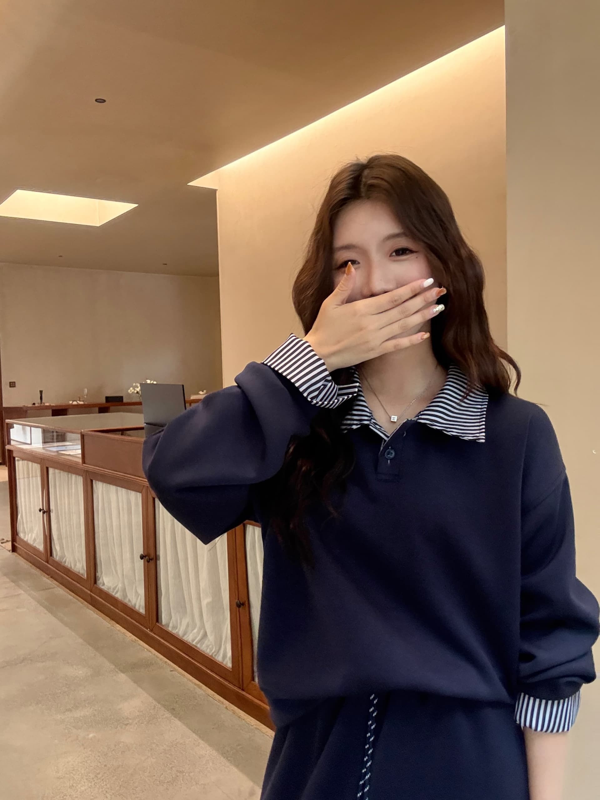 한 부서 학원 스타일 연령 감소 세트 여성 빅 사이즈 체크무늬 패치워크 후드티 반신 스커트 투피스 세트 상세 이미지 17