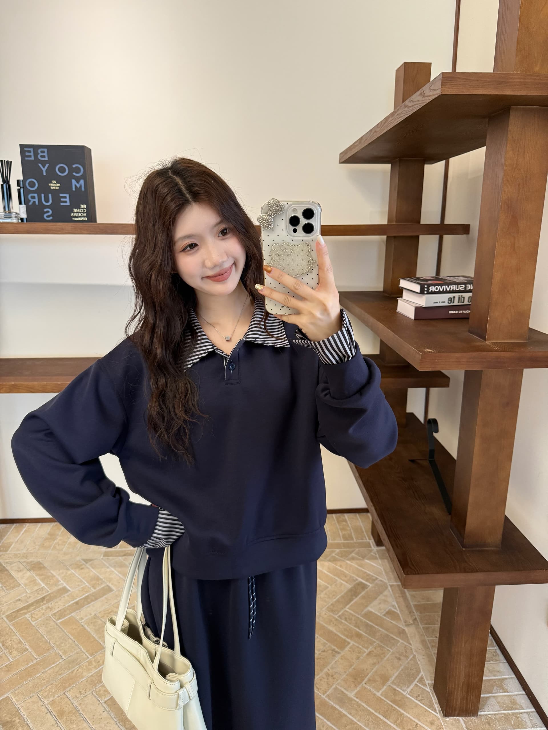 한 부서 학원 스타일 연령 감소 세트 여성 빅 사이즈 체크무늬 패치워크 후드티 반신 스커트 투피스 세트 상세 이미지 19