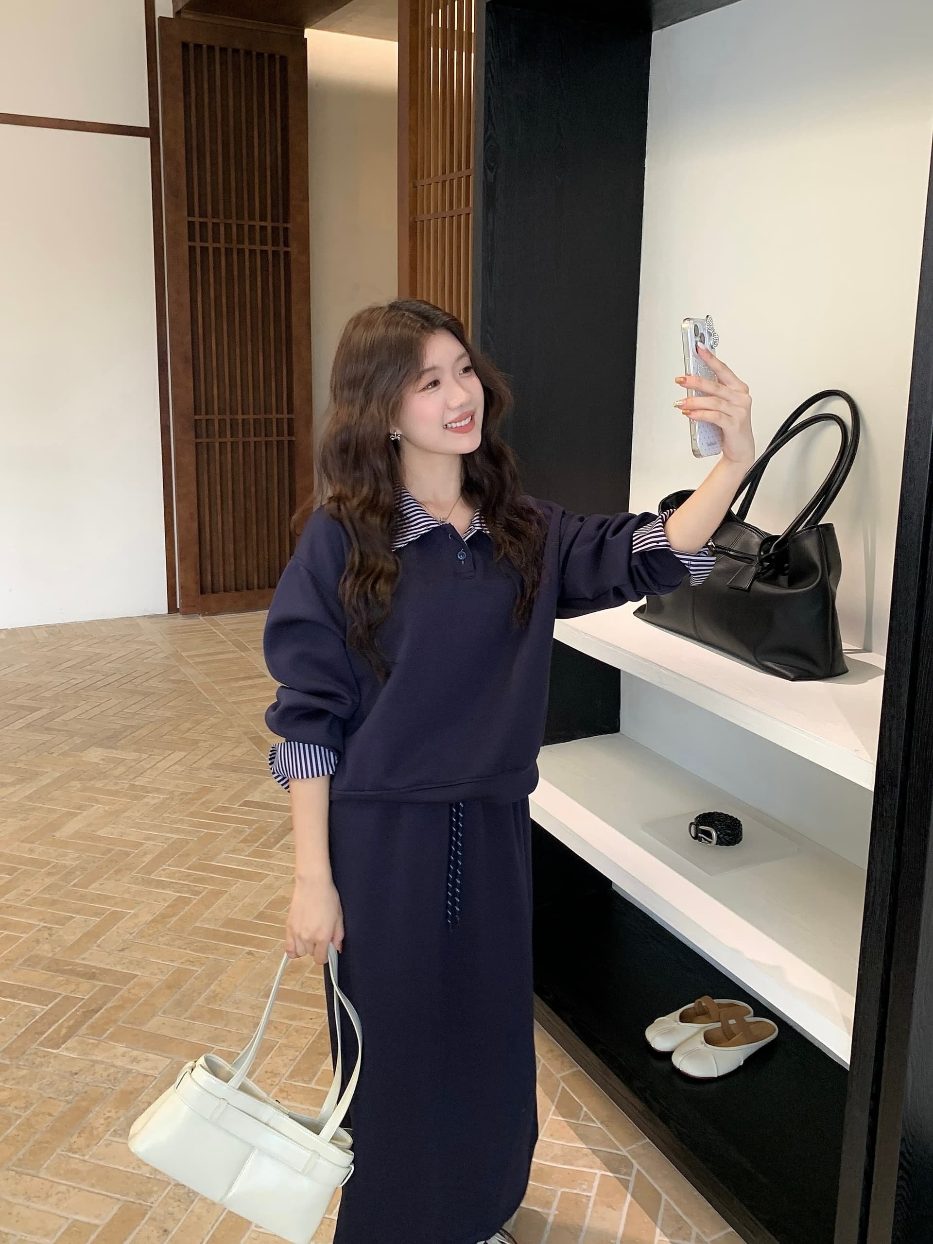 한 부서 학원 스타일 연령 감소 세트 여성 빅 사이즈 체크무늬 패치워크 후드티 반신 스커트 투피스 세트 상세 이미지 20
