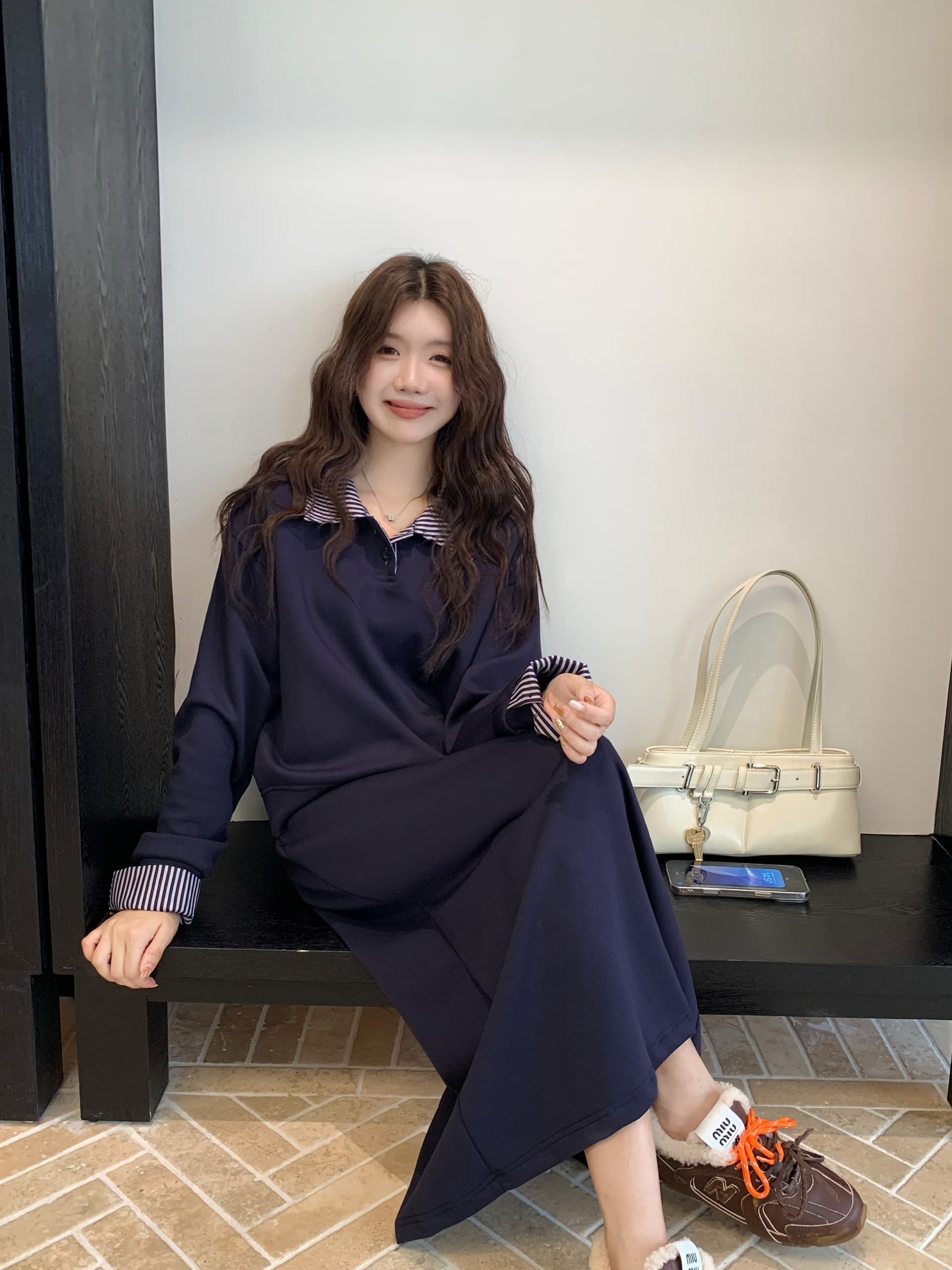 한 부서 학원 스타일 연령 감소 세트 여성 빅 사이즈 체크무늬 패치워크 후드티 반신 스커트 투피스 세트 상세 이미지 21