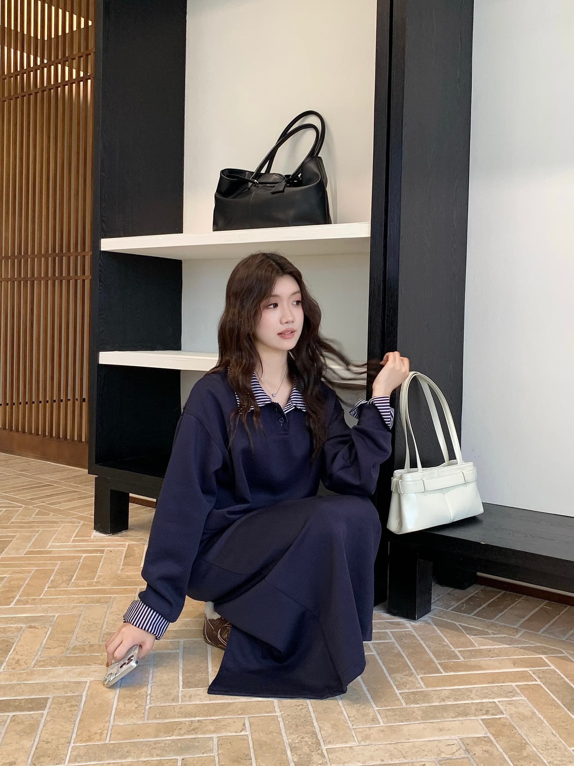 한 부서 학원 스타일 연령 감소 세트 여성 빅 사이즈 체크무늬 패치워크 후드티 반신 스커트 투피스 세트 상세 이미지 24
