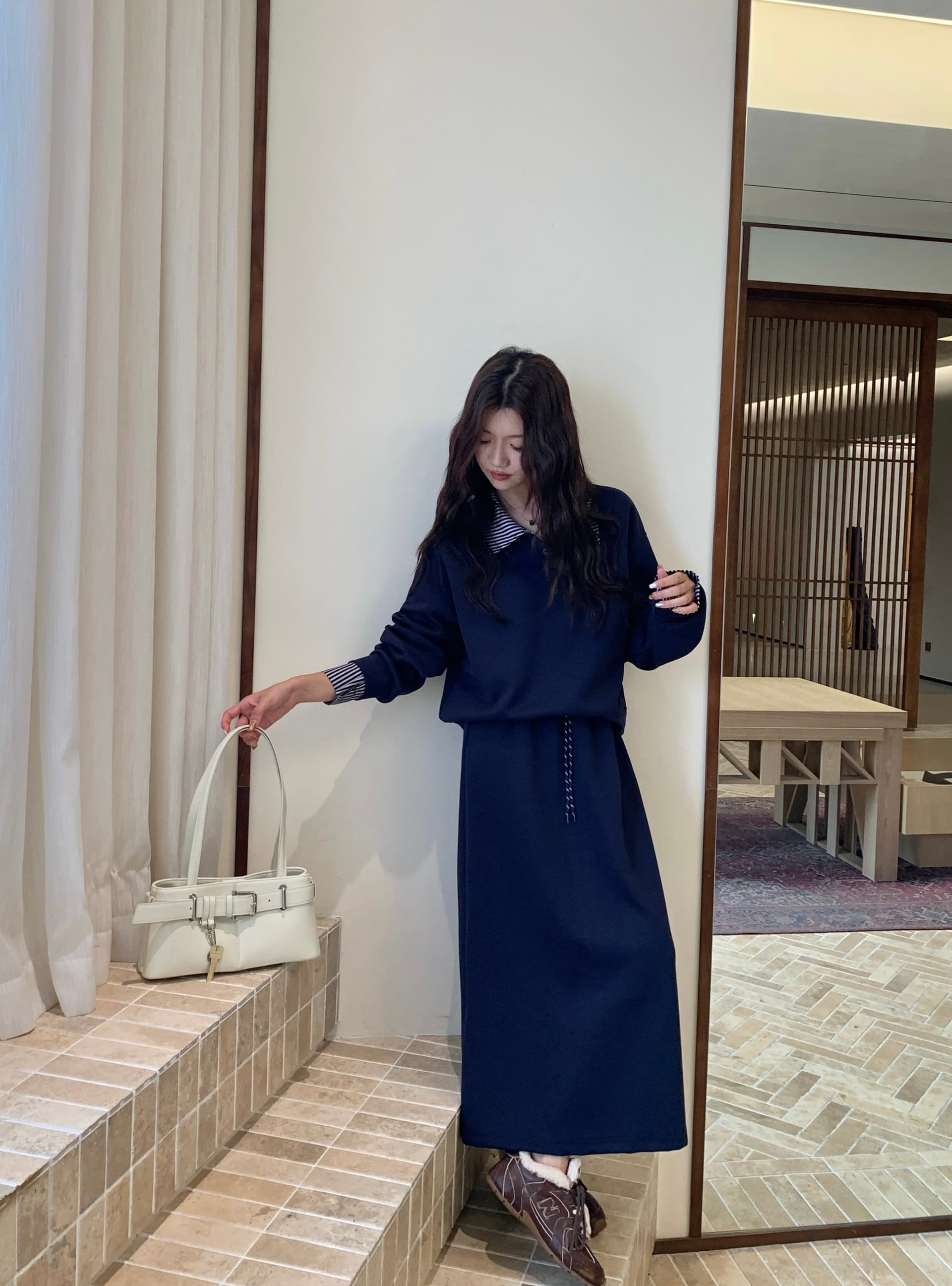 한 부서 학원 스타일 연령 감소 세트 여성 빅 사이즈 체크무늬 패치워크 후드티 반신 스커트 투피스 세트 상세 이미지 25